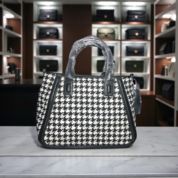 Vera Bradley Trimmed Trapeze Satchel Midnight Houndstooth MSRP $88 - Picture 2 of 10